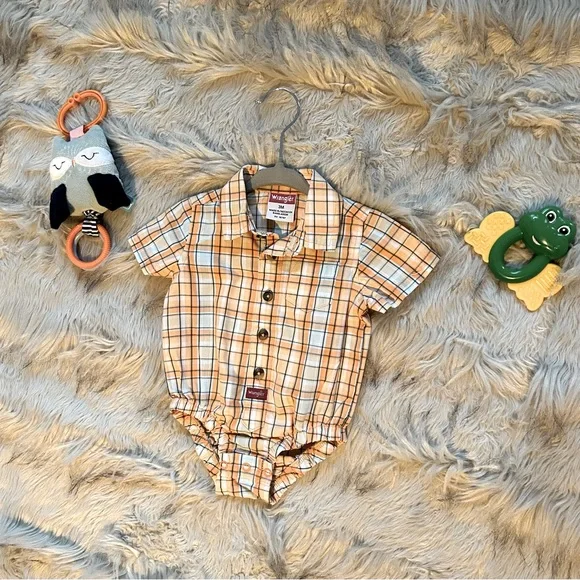 Wrangler One Pieces Wrangler Baby Boy Orange Plaid Bodysuit 3m